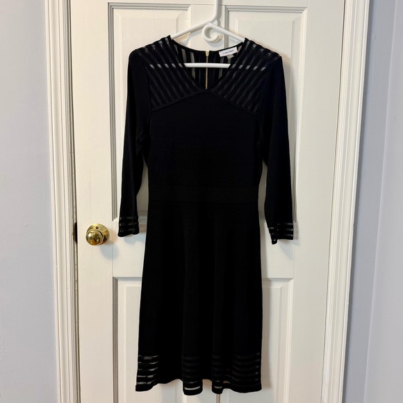Calvin Klein Dresses & Skirts - Calvin Klein Black Illusion-Stripe Fit & Flare Knit Dress, Size M